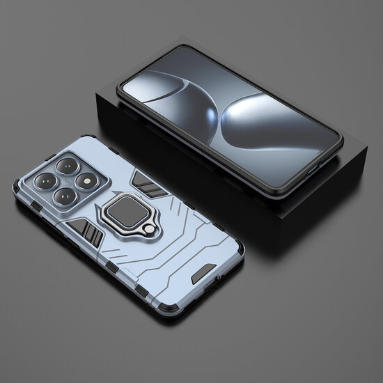 Xiaomi 14T Pro Hoesje - MobyDefend Dubbelgelaagde Pantsercase Met Standaard - Blauw