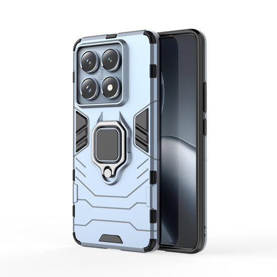 Xiaomi 14T Pro Hoesje - MobyDefend Dubbelgelaagde Pantsercase Met Standaard - Blauw