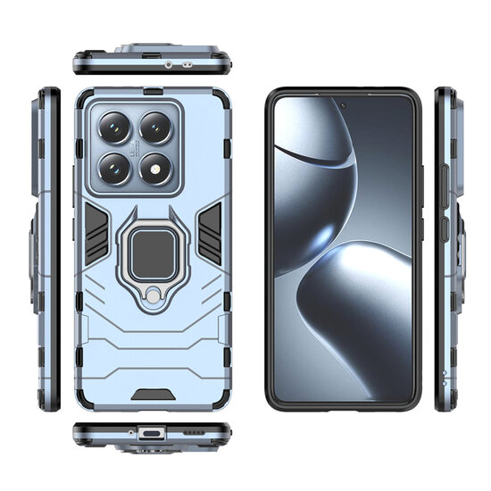 Xiaomi 14T Pro Hoesje - MobyDefend Dubbelgelaagde Pantsercase Met Standaard - Blauw