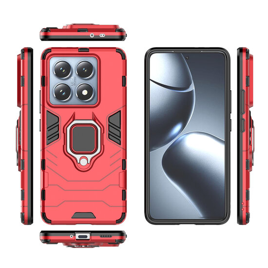 Xiaomi 14T Pro Hoesje - MobyDefend Dubbelgelaagde Pantsercase Met Standaard - Rood