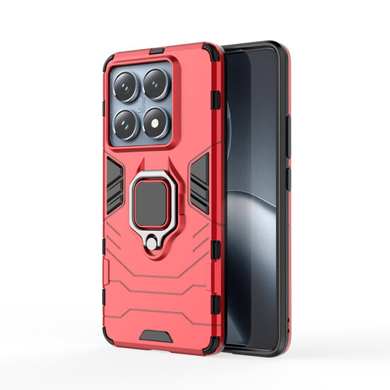 Xiaomi 14T Pro Hoesje - MobyDefend Dubbelgelaagde Pantsercase Met Standaard - Rood