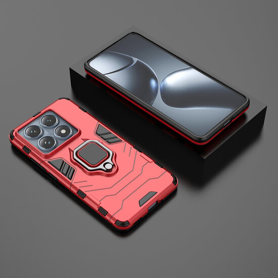Xiaomi 14T Pro Hoesje - MobyDefend Dubbelgelaagde Pantsercase Met Standaard - Rood