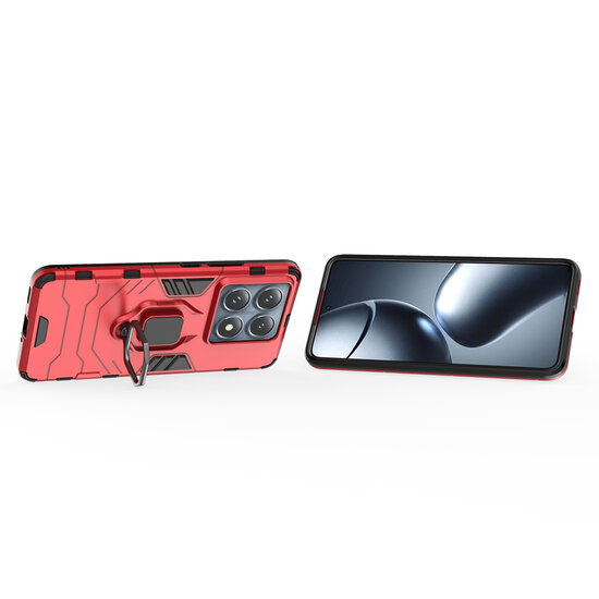 Xiaomi 14T Pro Hoesje - MobyDefend Dubbelgelaagde Pantsercase Met Standaard - Rood
