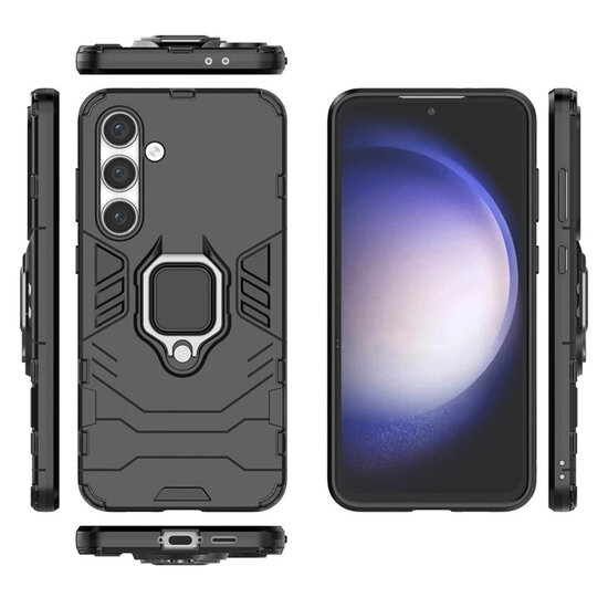 Samsung Galaxy S24 FE Hoesje - MobyDefend Dubbelgelaagde Pantsercase Met Standaard - Zwart
