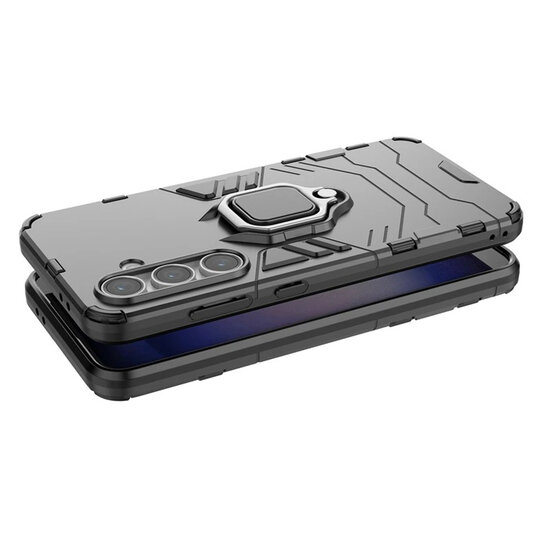 Samsung Galaxy S24 FE Hoesje - MobyDefend Dubbelgelaagde Pantsercase Met Standaard - Zwart