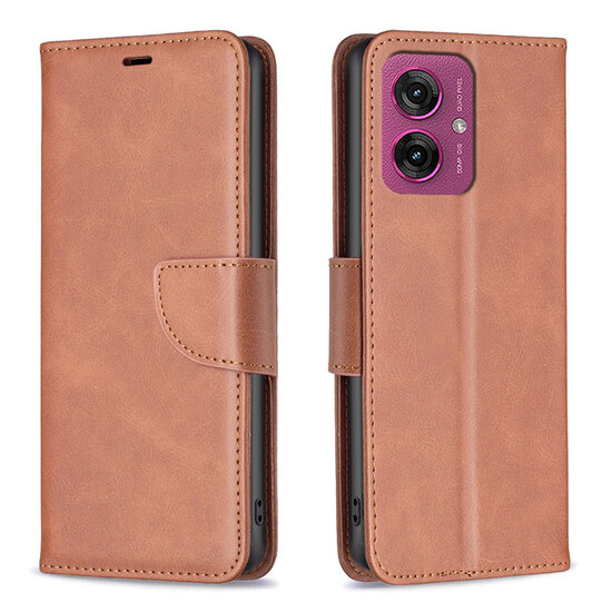 Motorola Moto G55 Hoesje - MobyDefend Wallet Book Case Met Koord - Bruin