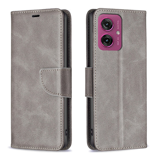 Motorola Moto G55 Hoesje - MobyDefend Wallet Book Case Met Koord - Grijs