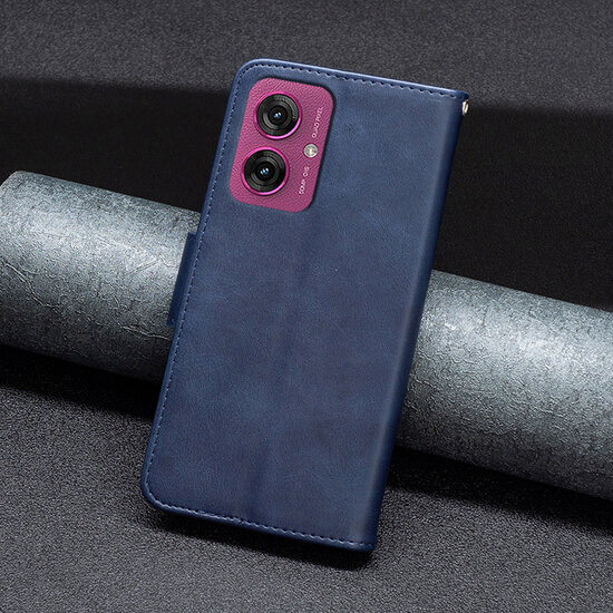 Motorola Moto G55 Hoesje - MobyDefend Wallet Book Case Met Koord - Blauw