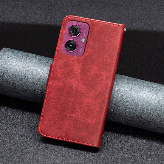 Motorola Moto G55 Hoesje - MobyDefend Wallet Book Case Met Koord - Rood