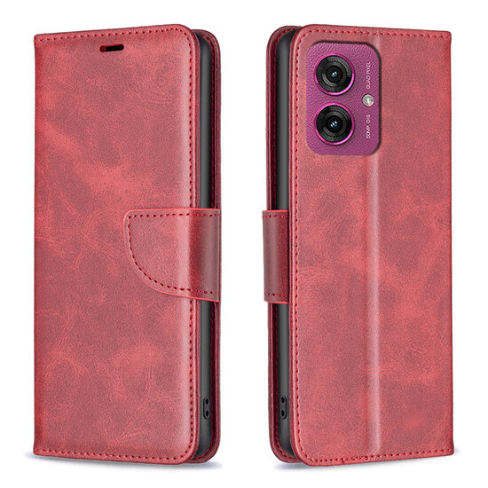 Motorola Moto G55 Hoesje - MobyDefend Wallet Book Case Met Koord - Rood