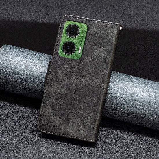 Motorola Moto G35 Hoesje - MobyDefend Wallet Book Case Met Koord - Zwart