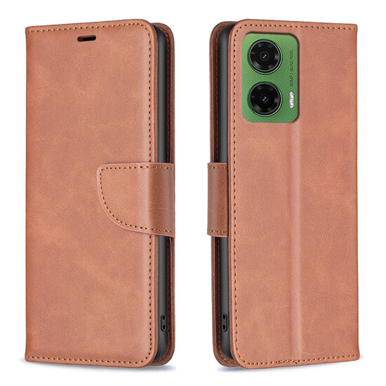 Motorola Moto G35 Hoesje - MobyDefend Wallet Book Case Met Koord - Bruin