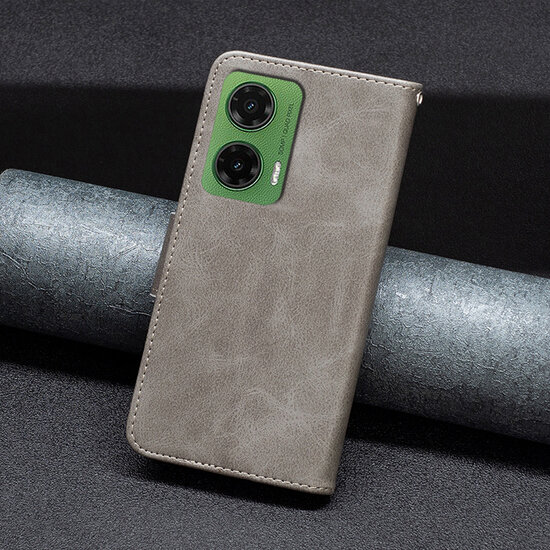 Motorola Moto G35 Hoesje - MobyDefend Wallet Book Case Met Koord - Grijs