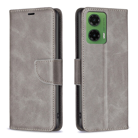 Motorola Moto G35 Hoesje - MobyDefend Wallet Book Case Met Koord - Grijs