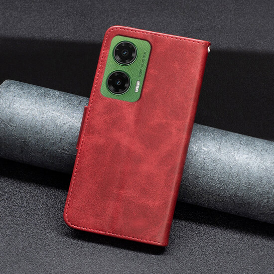 Motorola Moto G35 Hoesje - MobyDefend Wallet Book Case Met Koord - Rood