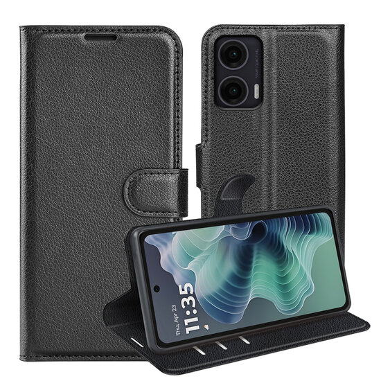 Motorola Moto G35 Hoesje - MobyDefend Kunstleren Wallet Book Case (Sluiting Voorkant) - Zwart