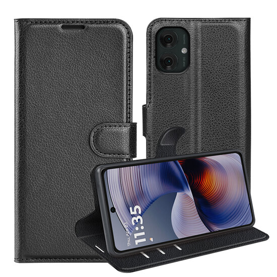 Motorola Moto G55 Hoesje - MobyDefend Kunstleren Wallet Book Case (Sluiting Voorkant) - Zwart