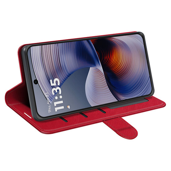 Motorola Moto G55 Hoesje - MobyDefend Wallet Book Case (Sluiting Achterkant) - Rood