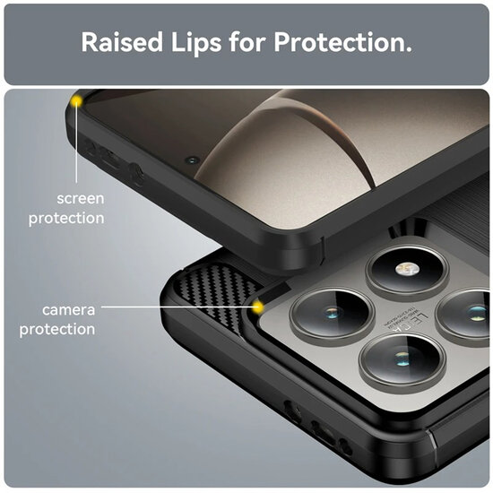 Xiaomi 14T Hoesje - MobyDefend TPU Backcover - Geborstelde Metaal &amp; Carbon-Look - Zwart