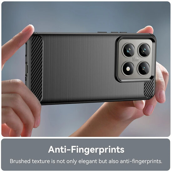 Xiaomi 14T Hoesje - MobyDefend TPU Backcover - Geborstelde Metaal &amp; Carbon-Look - Zwart
