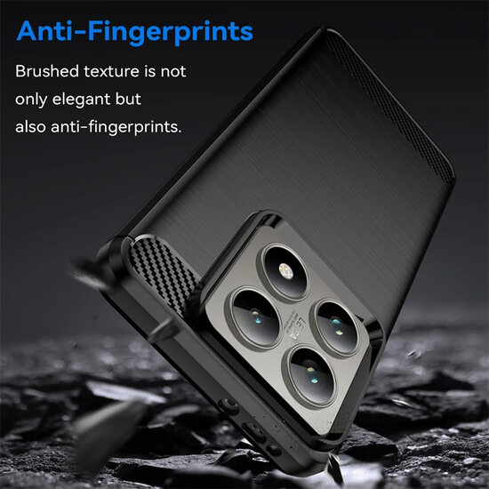 Xiaomi 14T Hoesje - MobyDefend TPU Backcover - Geborstelde Metaal &amp; Carbon-Look - Zwart