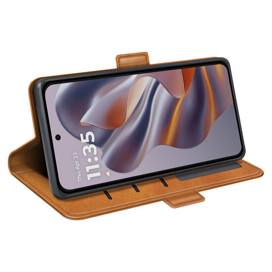 Motorola Edge 50 Neo Hoesje - MobyDefend Luxe Wallet Book Case (Sluiting Zijkant) - Lichtbruin