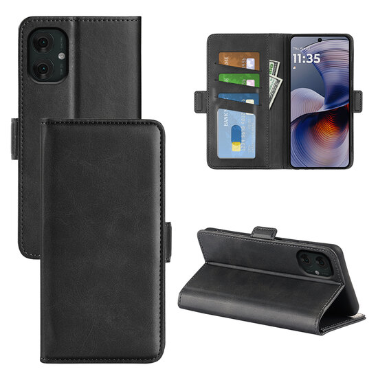 Motorola Moto G55 Hoesje - MobyDefend Luxe Wallet Book Case (Sluiting Zijkant) - Zwart