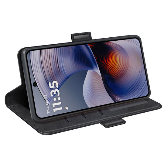 Motorola Moto G55 Hoesje - MobyDefend Luxe Wallet Book Case (Sluiting Zijkant) - Zwart