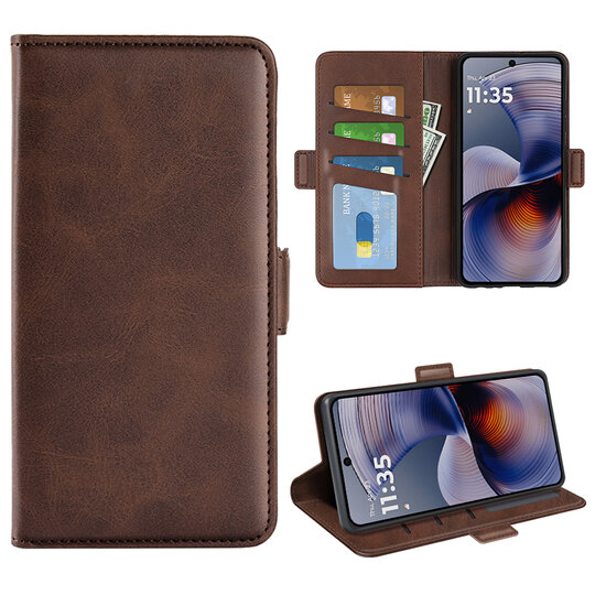 Motorola Moto G55 Hoesje - MobyDefend Luxe Wallet Book Case (Sluiting Zijkant) - Bruin