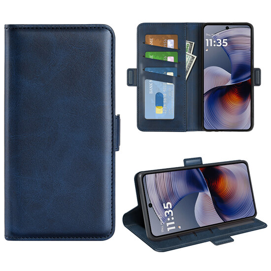 Motorola Moto G55 Hoesje - MobyDefend Luxe Wallet Book Case (Sluiting Zijkant) - Blauw