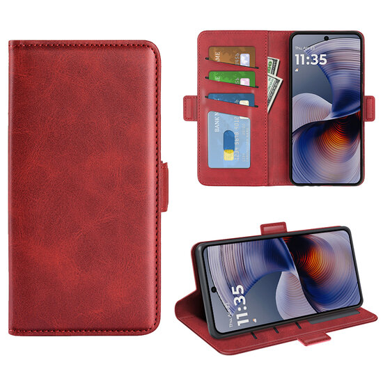 Motorola Moto G55 Hoesje - MobyDefend Luxe Wallet Book Case (Sluiting Zijkant) - Rood