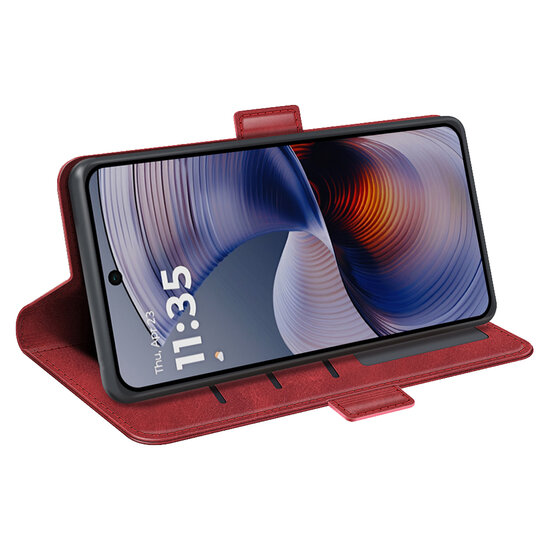 Motorola Moto G55 Hoesje - MobyDefend Luxe Wallet Book Case (Sluiting Zijkant) - Rood