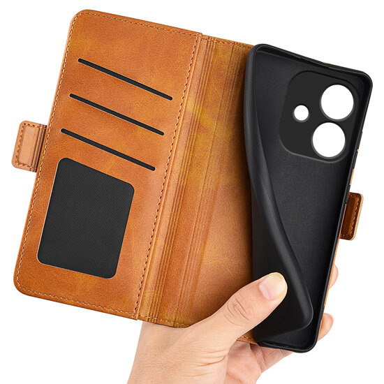 Oppo A60 5G / A40 / A40m Hoesje - MobyDefend Luxe Wallet Book Case (Sluiting Zijkant) - Lichtbruin