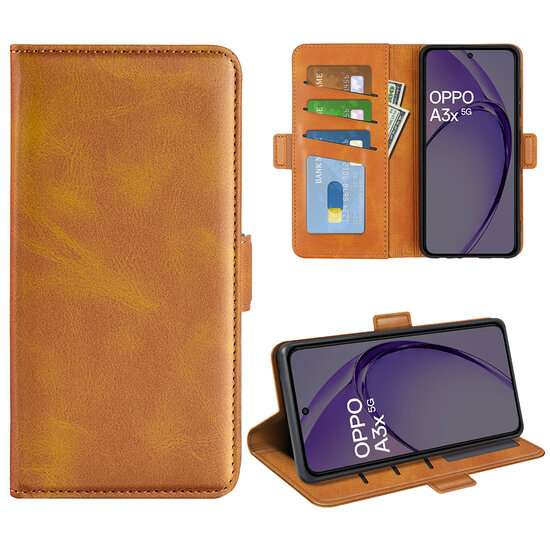 Oppo A60 5G / A40 / A40m Hoesje - MobyDefend Luxe Wallet Book Case (Sluiting Zijkant) - Lichtbruin