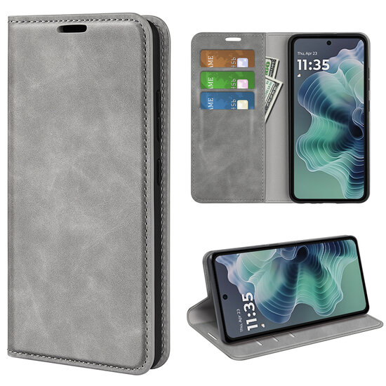Motorola Moto G35 Hoesje - MobyDefend Luxe Wallet Bookcase (Magnetische Sluiting) - Grijs