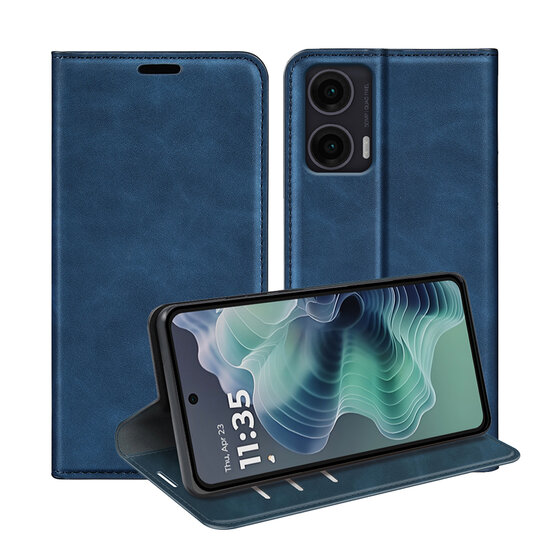 Motorola Moto G35 Hoesje - MobyDefend Luxe Wallet Bookcase (Magnetische Sluiting) - Blauw