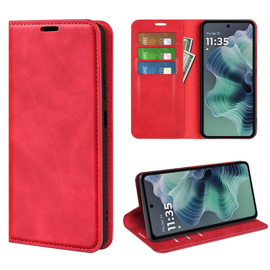 Motorola Moto G35 Hoesje - MobyDefend Luxe Wallet Bookcase (Magnetische Sluiting) - Rood