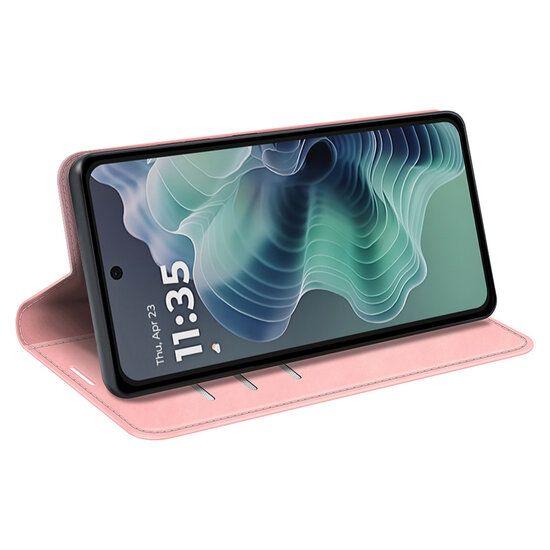 Motorola Moto G35 Hoesje - MobyDefend Luxe Wallet Bookcase (Magnetische Sluiting) - Roze