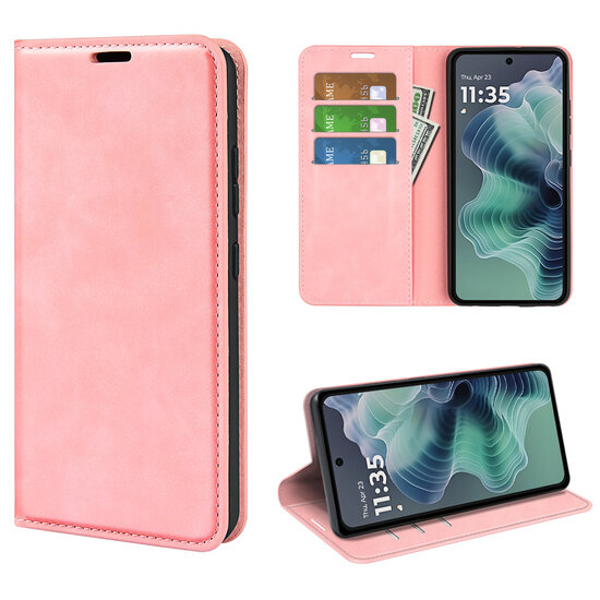 Motorola Moto G35 Hoesje - MobyDefend Luxe Wallet Bookcase (Magnetische Sluiting) - Roze