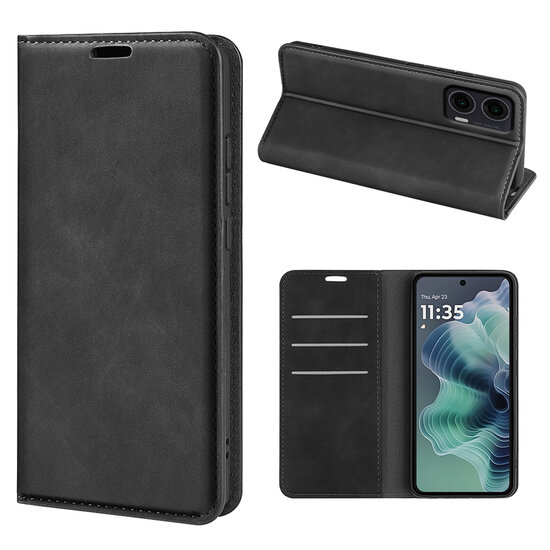 Motorola Moto G55 Hoesje - MobyDefend Luxe Wallet Bookcase (Magnetische Sluiting) - Zwart