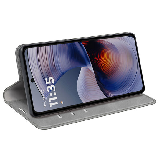 Motorola Moto G55 Hoesje - MobyDefend Luxe Wallet Bookcase (Magnetische Sluiting) - Grijs