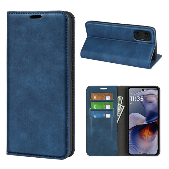Motorola Moto G55 Hoesje - MobyDefend Luxe Wallet Bookcase (Magnetische Sluiting) - Blauw