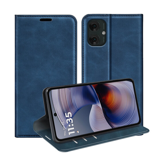Motorola Moto G55 Hoesje - MobyDefend Luxe Wallet Bookcase (Magnetische Sluiting) - Blauw