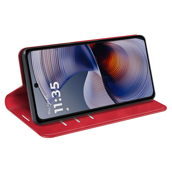 Motorola Moto G55 Hoesje - MobyDefend Luxe Wallet Bookcase (Magnetische Sluiting) - Rood