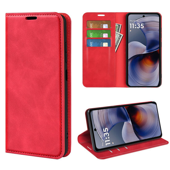 Motorola Moto G55 Hoesje - MobyDefend Luxe Wallet Bookcase (Magnetische Sluiting) - Rood
