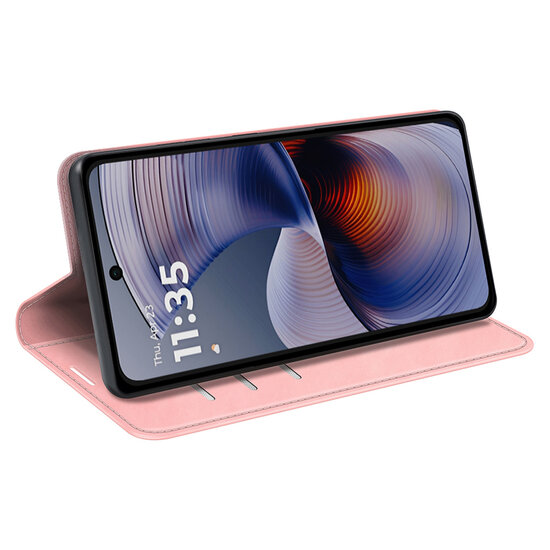 Motorola Moto G55 Hoesje - MobyDefend Luxe Wallet Bookcase (Magnetische Sluiting) - Roze