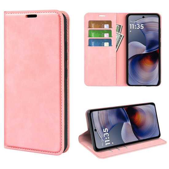 Motorola Moto G55 Hoesje - MobyDefend Luxe Wallet Bookcase (Magnetische Sluiting) - Roze