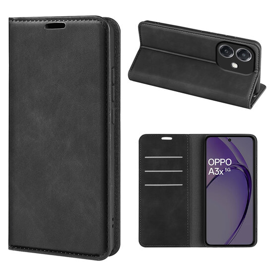 Oppo A60 5G / A40 / A40m Hoesje - MobyDefend Luxe Wallet Bookcase (Magnetische Sluiting) - Zwart
