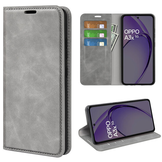 Oppo A60 5G / A40 / A40m Hoesje - MobyDefend Luxe Wallet Bookcase (Magnetische Sluiting) - Grijs