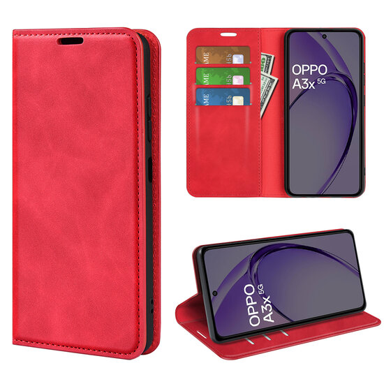 Oppo A60 5G / A40 / A40m Hoesje - MobyDefend Luxe Wallet Bookcase (Magnetische Sluiting) - Rood